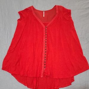 Women's Free People Oversized Long-Length Cap Sleeve Top - Red, Size S